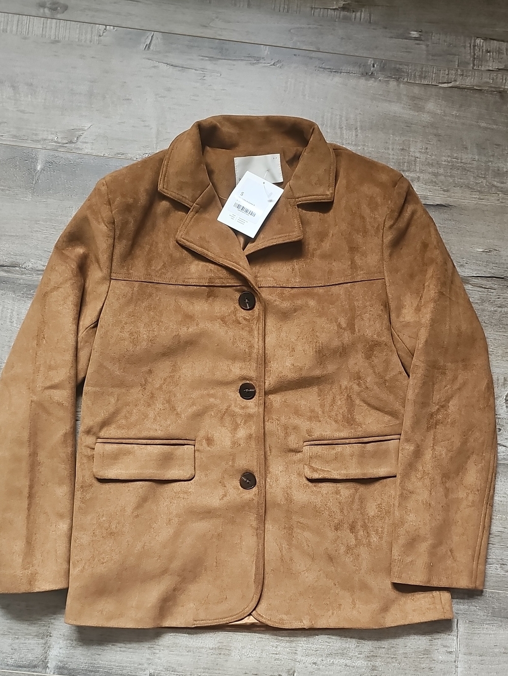OAK + FORT Oversized Brown Suede-Style Button Front Blazer Coat BNWT Size S